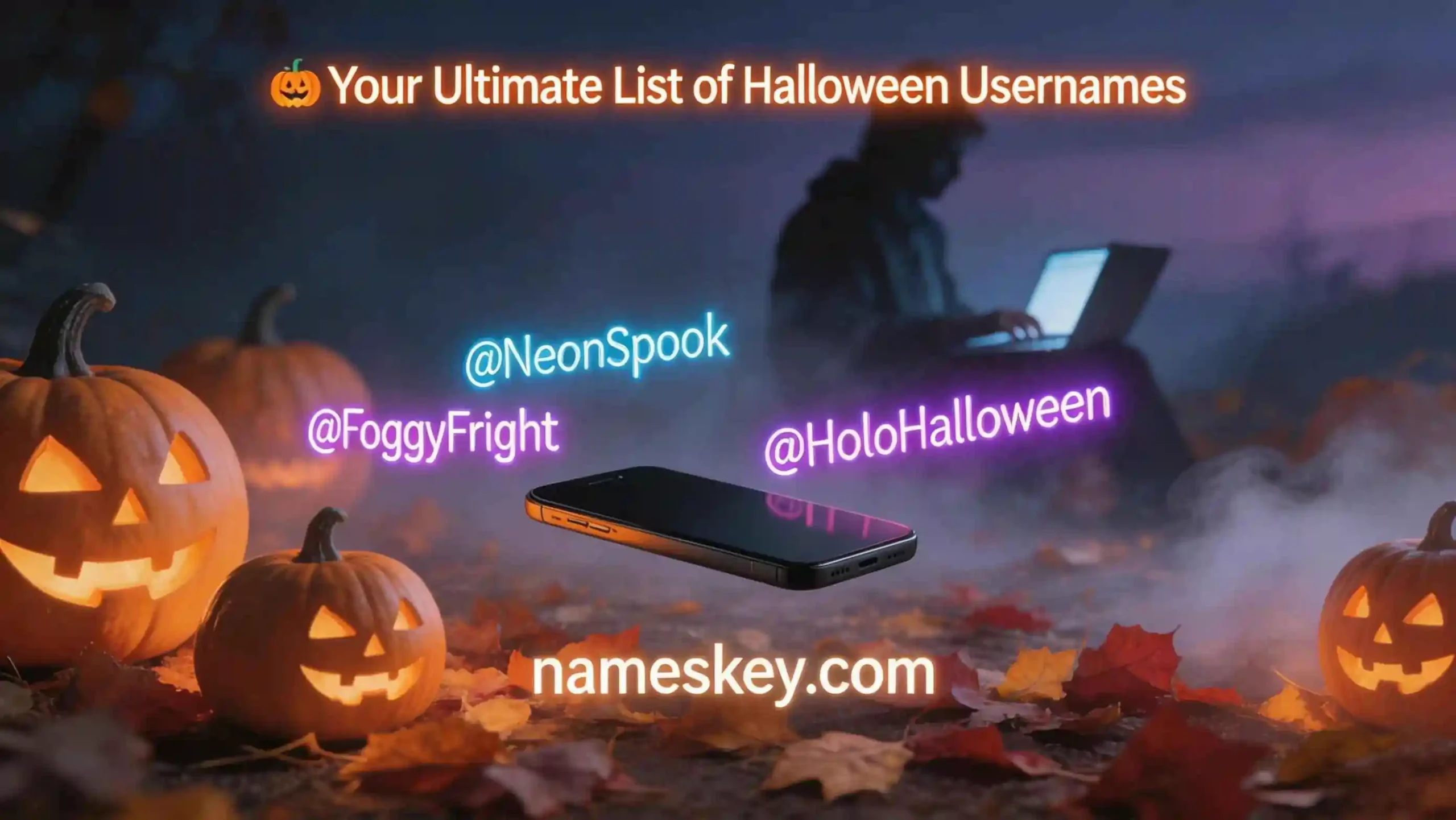 Halloween usernames with pumpkins and laptop