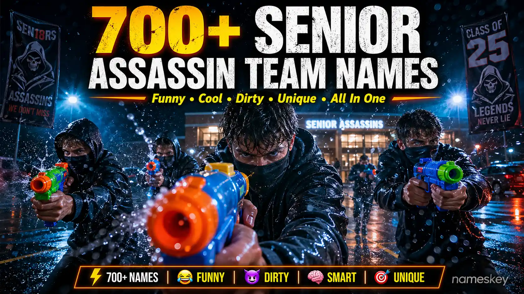 700+ senior assassin team names including funny, stealth, epic and jaw dropping.