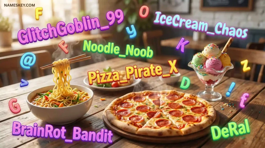 Food and gamer tags collage with brainrot names